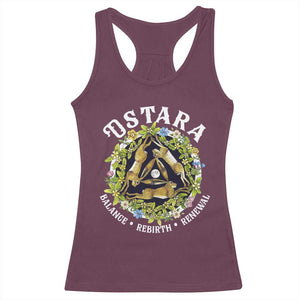 Ostara Balance Rebirth Renewal Racerback Tank Top Ostara Pagan Eostre Easter Day Three Hares TS11 Maroon Print Your Wear