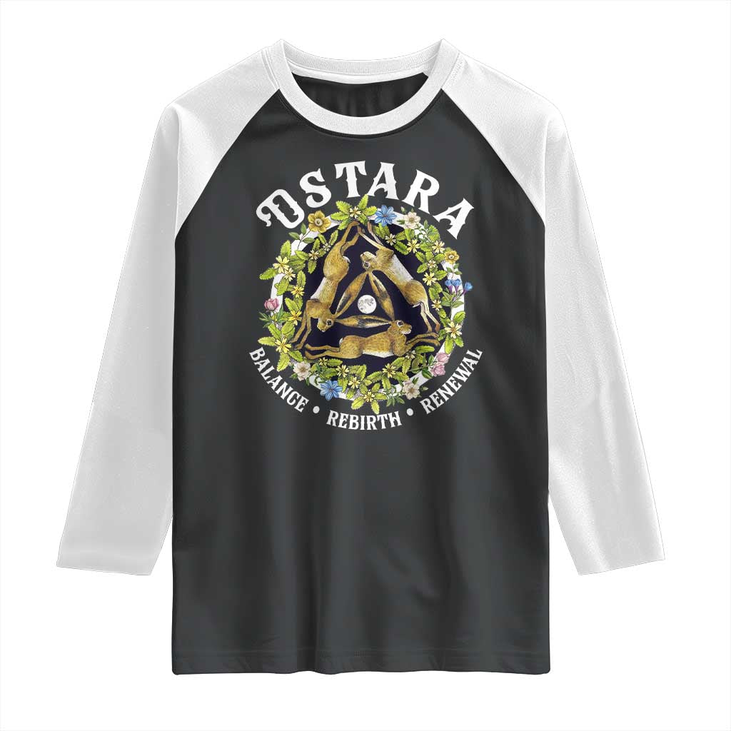Ostara Balance Rebirth Renewal Raglan Shirt Ostara Pagan Eostre Easter Day Three Hares TS11 Black White Print Your Wear