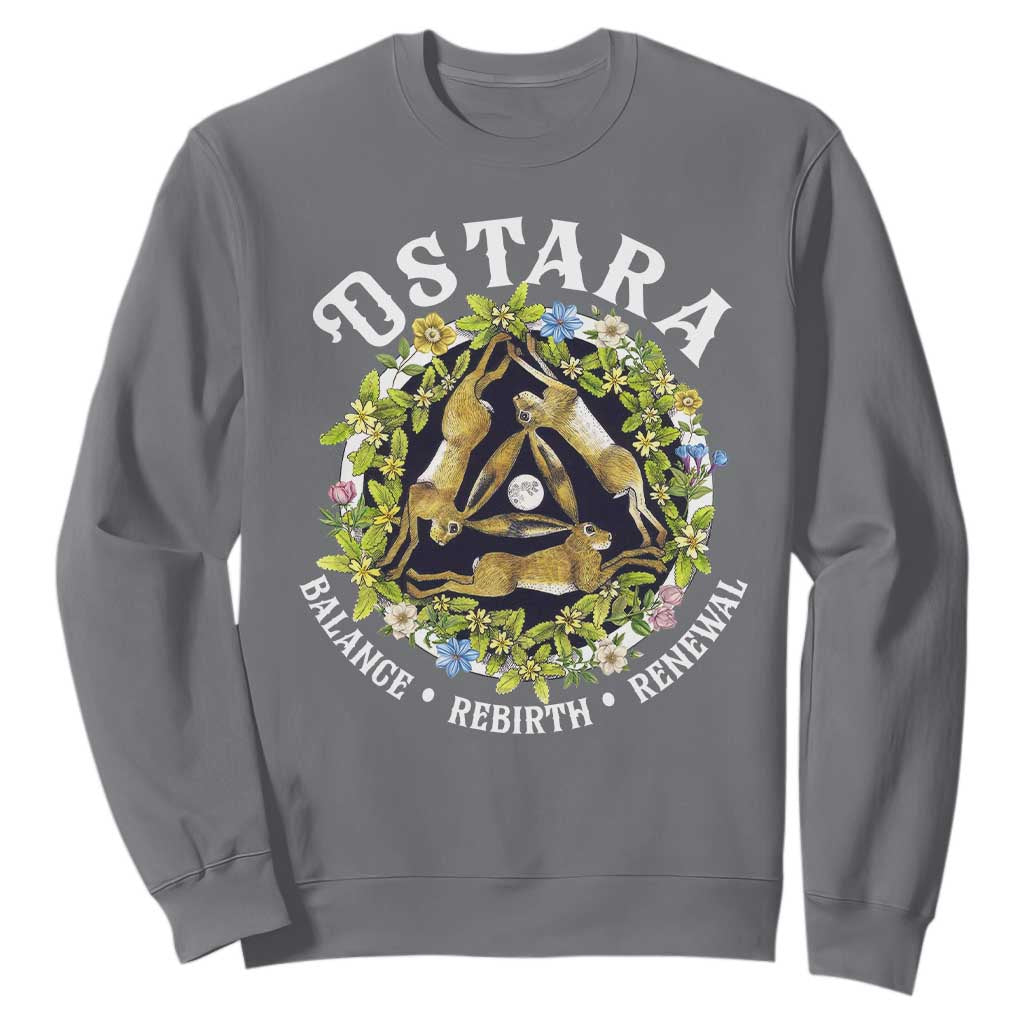 Ostara Balance Rebirth Renewal Sweatshirt Ostara Pagan Eostre Easter Day Three Hares TS11 Charcoal Print Your Wear