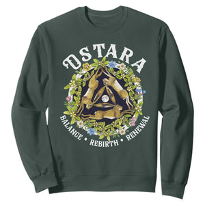 Ostara Balance Rebirth Renewal Sweatshirt Ostara Pagan Eostre Easter Day Three Hares TS11 Dark Forest Green Print Your Wear