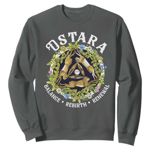 Ostara Balance Rebirth Renewal Sweatshirt Ostara Pagan Eostre Easter Day Three Hares TS11 Dark Heather Print Your Wear