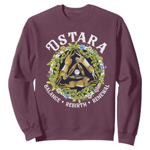 Ostara Balance Rebirth Renewal Sweatshirt Ostara Pagan Eostre Easter Day Three Hares TS11 Maroon Print Your Wear