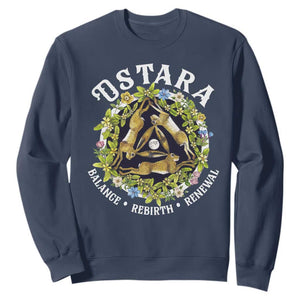 Ostara Balance Rebirth Renewal Sweatshirt Ostara Pagan Eostre Easter Day Three Hares TS11 Navy Print Your Wear