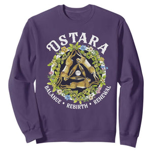 Ostara Balance Rebirth Renewal Sweatshirt Ostara Pagan Eostre Easter Day Three Hares TS11 Purple Print Your Wear