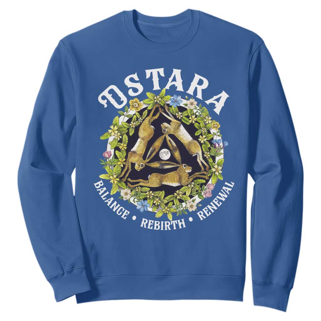 Ostara Balance Rebirth Renewal Sweatshirt Ostara Pagan Eostre Easter Day Three Hares TS11 Royal Blue Print Your Wear