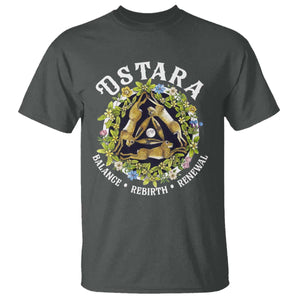 Ostara Balance Rebirth Renewal T Shirt Ostara Pagan Eostre Easter Day Three Hares TS11 Dark Heather Print Your Wear