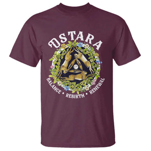 Ostara Balance Rebirth Renewal T Shirt Ostara Pagan Eostre Easter Day Three Hares TS11 Maroon Print Your Wear