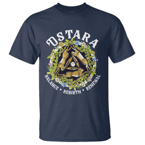 Ostara Balance Rebirth Renewal T Shirt Ostara Pagan Eostre Easter Day Three Hares TS11 Navy Print Your Wear