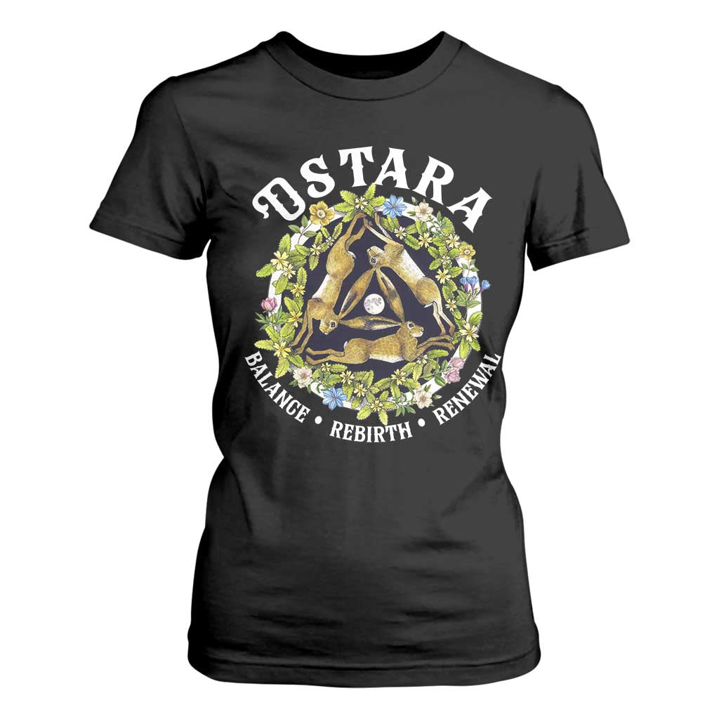 Ostara Balance Rebirth Renewal T Shirt For Women Ostara Pagan Eostre Easter Day Three Hares TS11 Black Print Your Wear