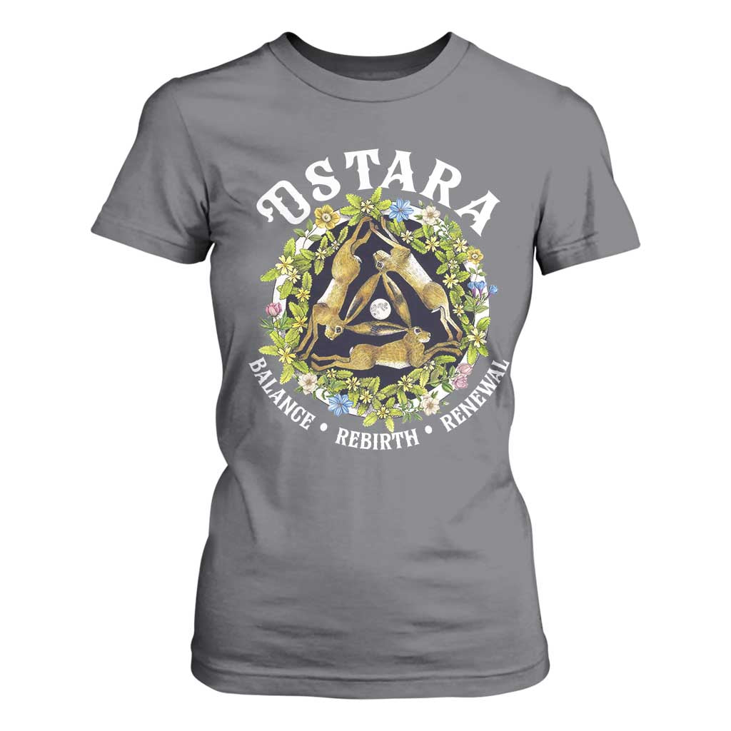Ostara Balance Rebirth Renewal T Shirt For Women Ostara Pagan Eostre Easter Day Three Hares TS11 Charcoal Print Your Wear