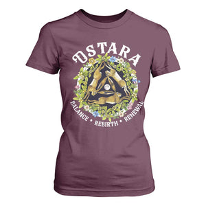 Ostara Balance Rebirth Renewal T Shirt For Women Ostara Pagan Eostre Easter Day Three Hares TS11 Maroon Print Your Wear