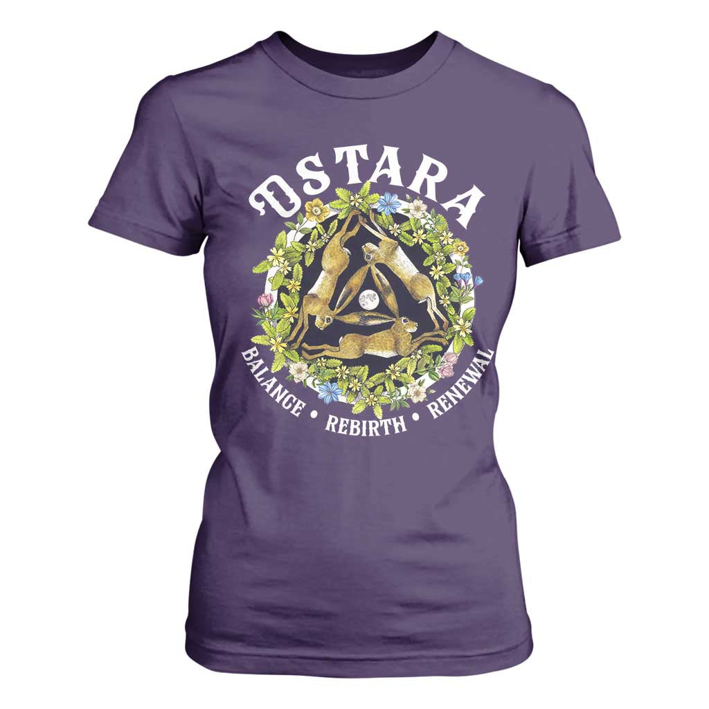 Ostara Balance Rebirth Renewal T Shirt For Women Ostara Pagan Eostre Easter Day Three Hares TS11 Purple Print Your Wear