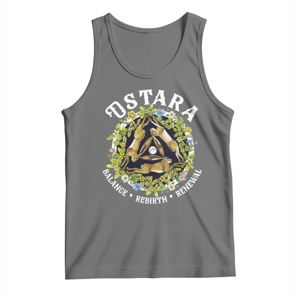 Ostara Balance Rebirth Renewal Tank Top Ostara Pagan Eostre Easter Day Three Hares TS11 Black Heather Print Your Wear