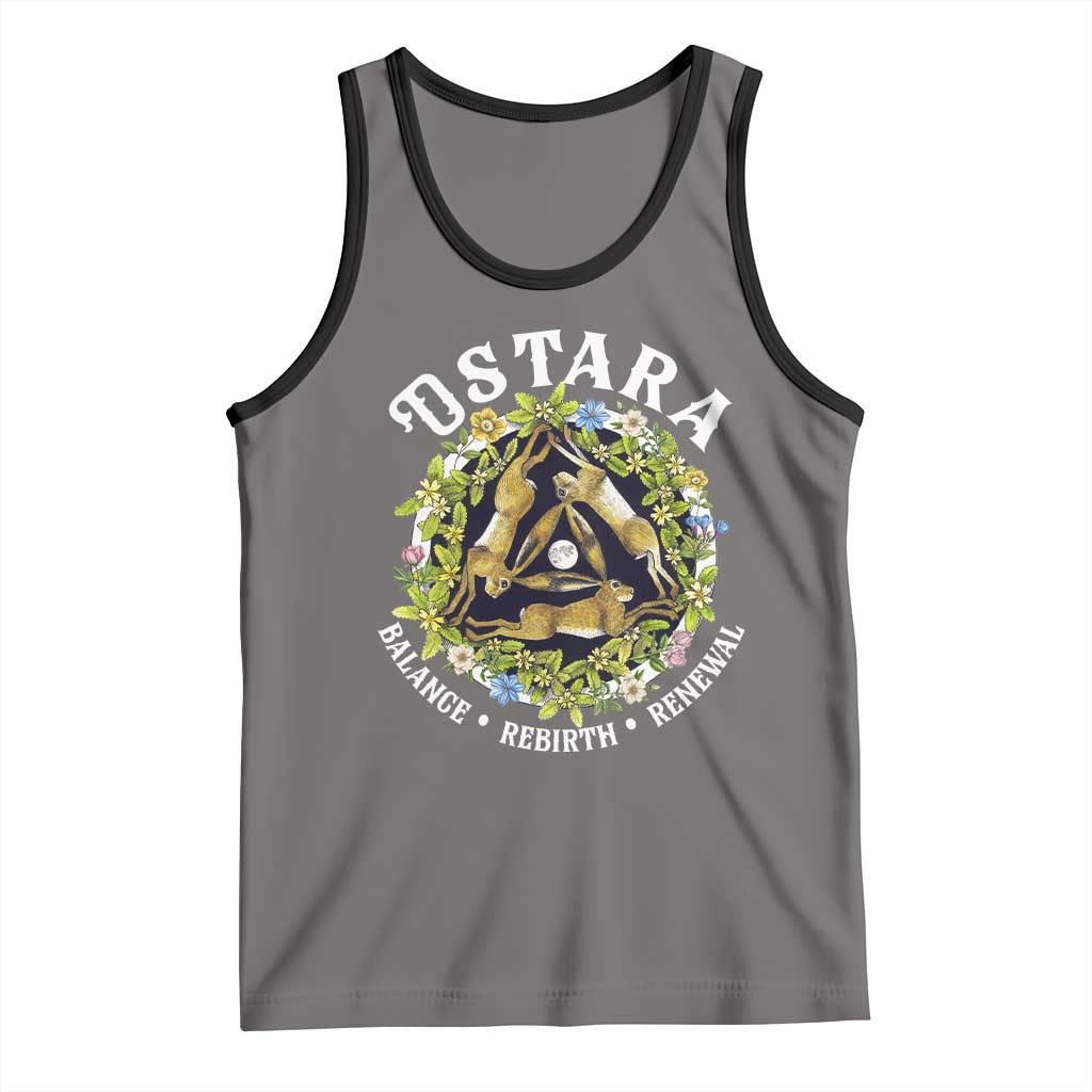 Ostara Balance Rebirth Renewal Tank Top Ostara Pagan Eostre Easter Day Three Hares TS11 Deep Heather Black Print Your Wear