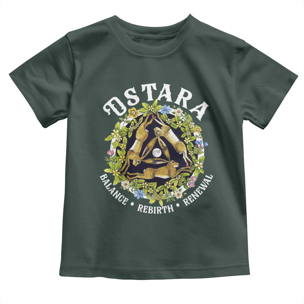 Ostara Balance Rebirth Renewal Toddler T Shirt Ostara Pagan Eostre Easter Day Three Hares TS11 Dark Forest Green Print Your Wear