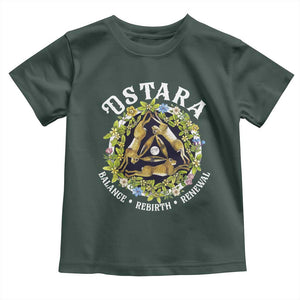 Ostara Balance Rebirth Renewal Toddler T Shirt Ostara Pagan Eostre Easter Day Three Hares TS11 Dark Forest Green Print Your Wear