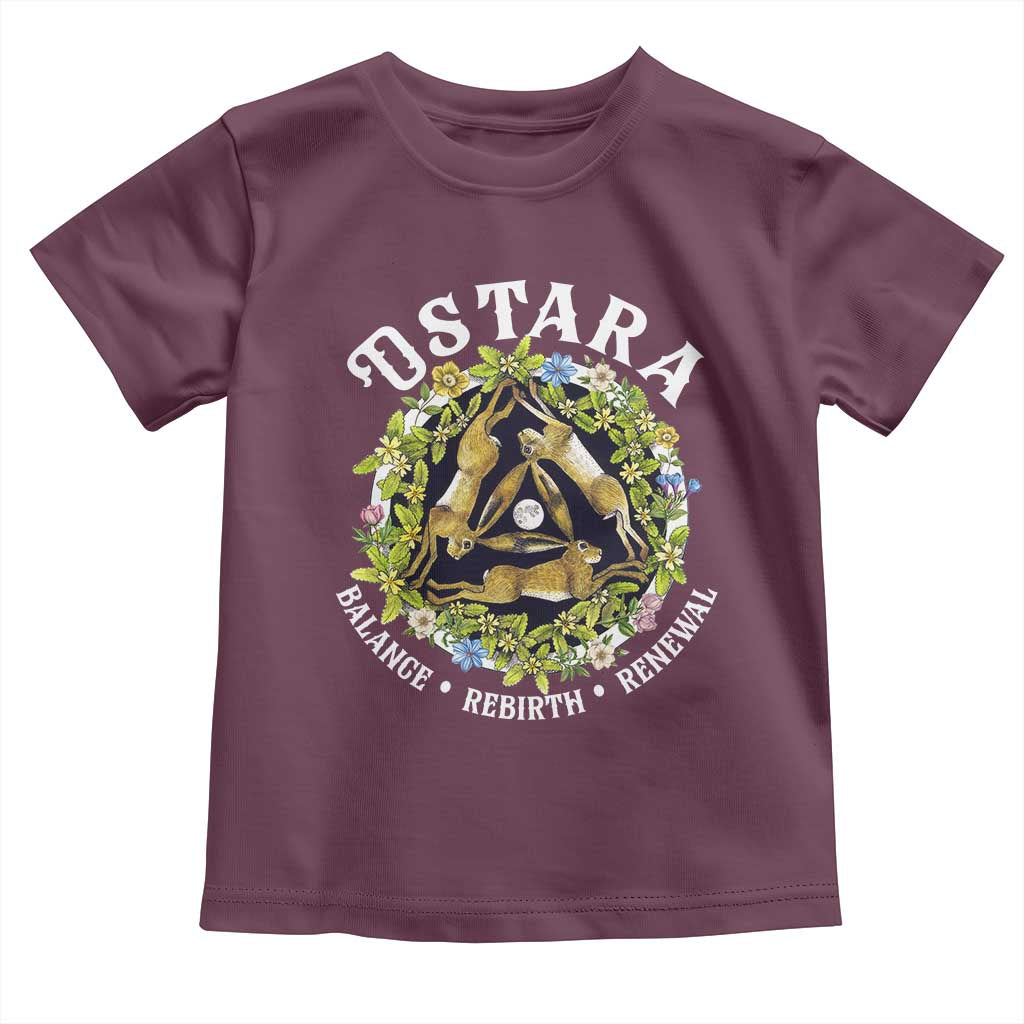Ostara Balance Rebirth Renewal Toddler T Shirt Ostara Pagan Eostre Easter Day Three Hares TS11 Maroon Print Your Wear