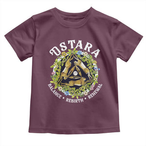 Ostara Balance Rebirth Renewal Toddler T Shirt Ostara Pagan Eostre Easter Day Three Hares TS11 Maroon Print Your Wear