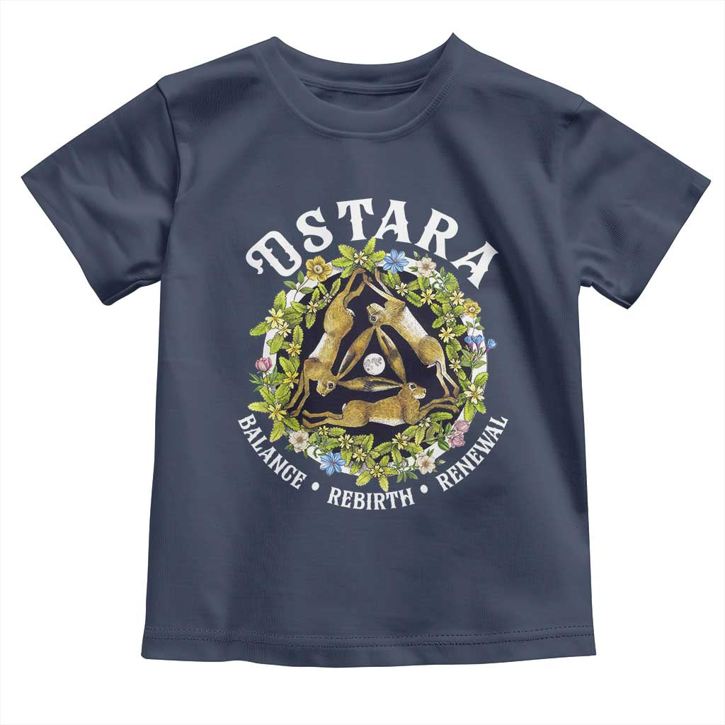 Ostara Balance Rebirth Renewal Toddler T Shirt Ostara Pagan Eostre Easter Day Three Hares TS11 Navy Print Your Wear