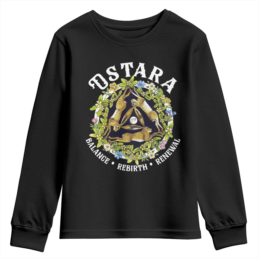 Ostara Balance Rebirth Renewal Youth Sweatshirt Ostara Pagan Eostre Easter Day Three Hares TS11 Black Print Your Wear