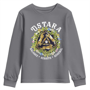 Ostara Balance Rebirth Renewal Youth Sweatshirt Ostara Pagan Eostre Easter Day Three Hares TS11 Charcoal Print Your Wear