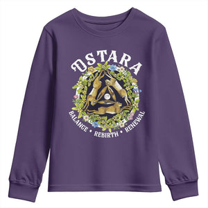 Ostara Balance Rebirth Renewal Youth Sweatshirt Ostara Pagan Eostre Easter Day Three Hares TS11 Purple Print Your Wear