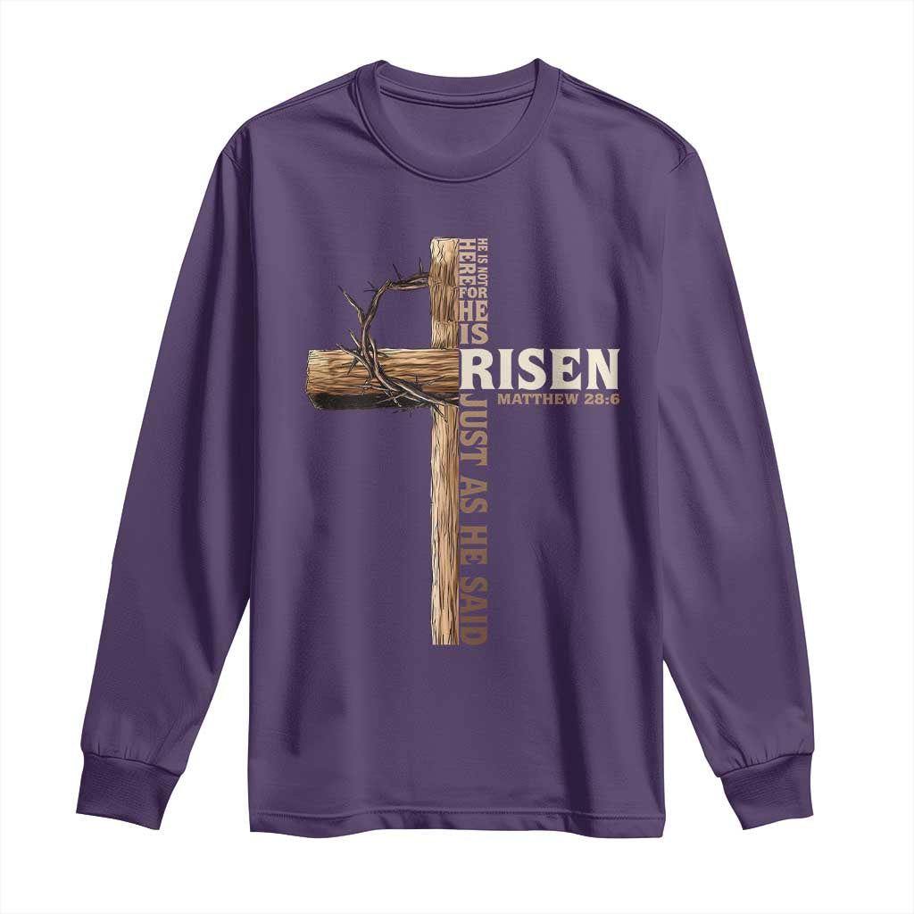 He Is Not Here For He Is Risen Just As He Said Long Sleeve Shirt Christian Easter Day Religious Bible Verse Cross TS11 Purple Print Your Wear