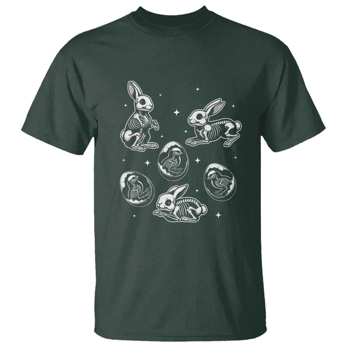 Funny Easter Day Spooky Bunny Chicks Skeleton T Shirt TS11 Dark Forest Green Print Your Wear
