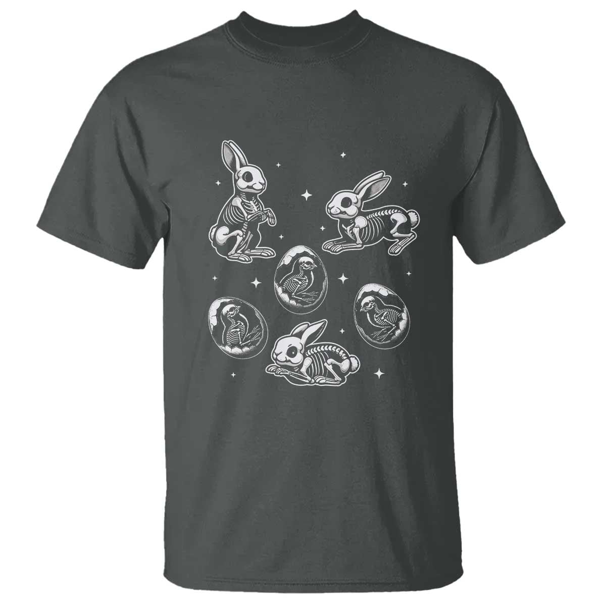Funny Easter Day Spooky Bunny Chicks Skeleton T Shirt TS11 Dark Heather Print Your Wear