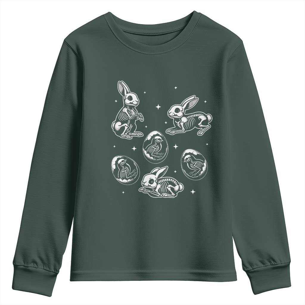 Funny Easter Day Spooky Bunny Chicks Skeleton Youth Sweatshirt TS11 Dark Forest Green Print Your Wear