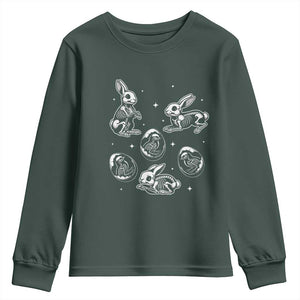 Funny Easter Day Spooky Bunny Chicks Skeleton Youth Sweatshirt TS11 Dark Forest Green Print Your Wear