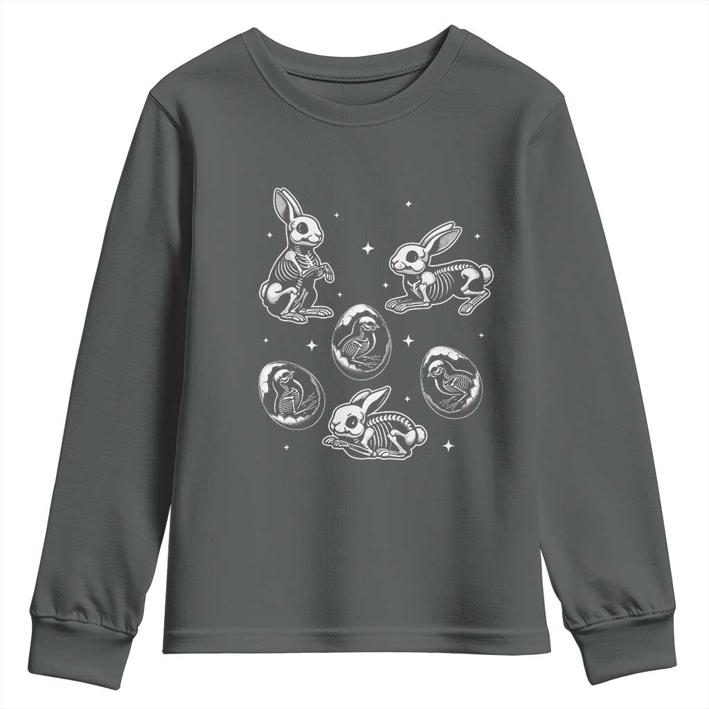 Funny Easter Day Spooky Bunny Chicks Skeleton Youth Sweatshirt TS11 Dark Heather Print Your Wear