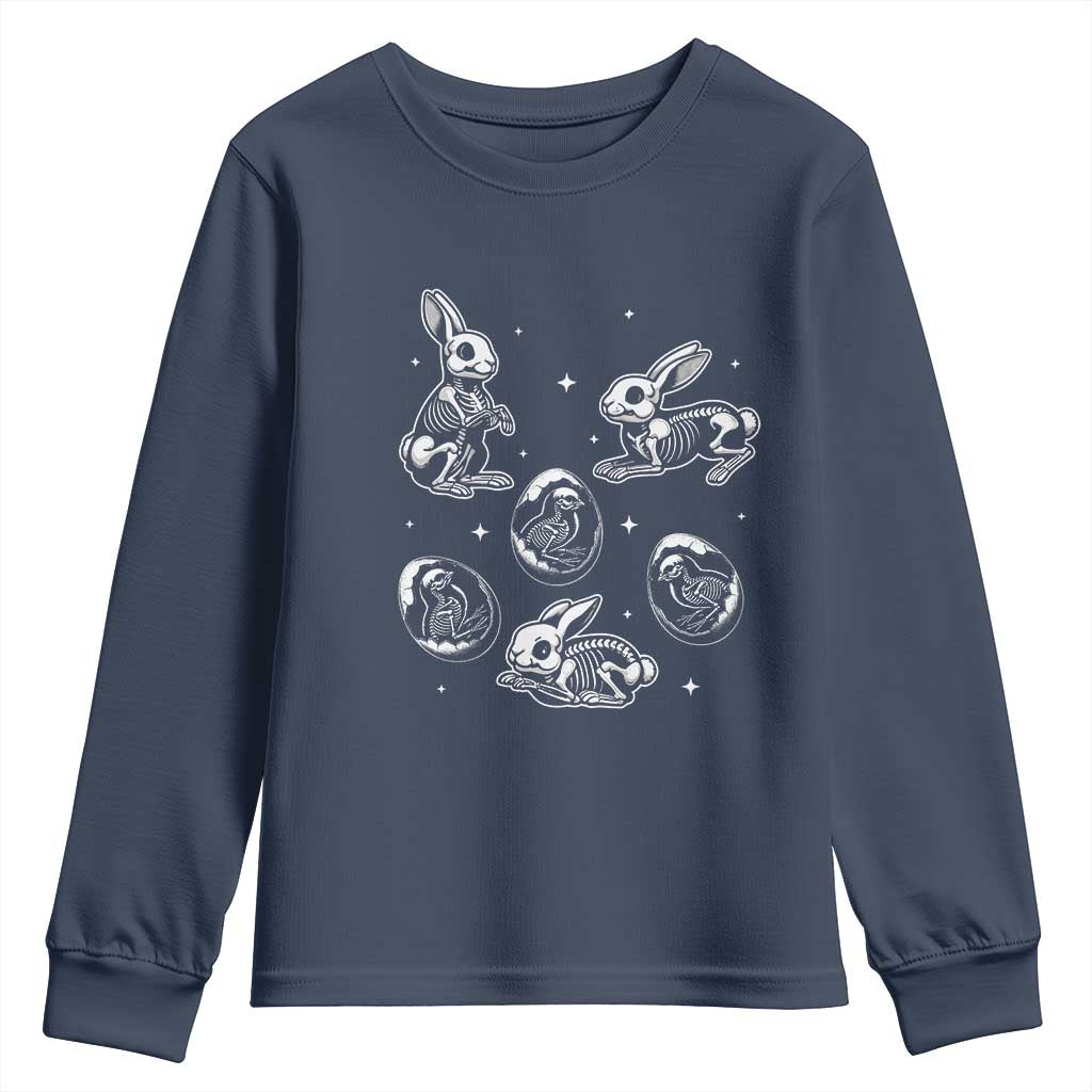 Funny Easter Day Spooky Bunny Chicks Skeleton Youth Sweatshirt TS11 Navy Print Your Wear