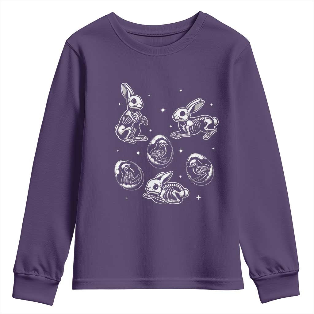 Funny Easter Day Spooky Bunny Chicks Skeleton Youth Sweatshirt TS11 Purple Print Your Wear