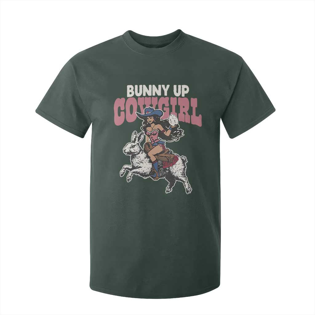 Funny Easter Day Western T Shirt For Kid Bunny Up Cowgirl Country Bunny TS11 Dark Forest Green Print Your Wear