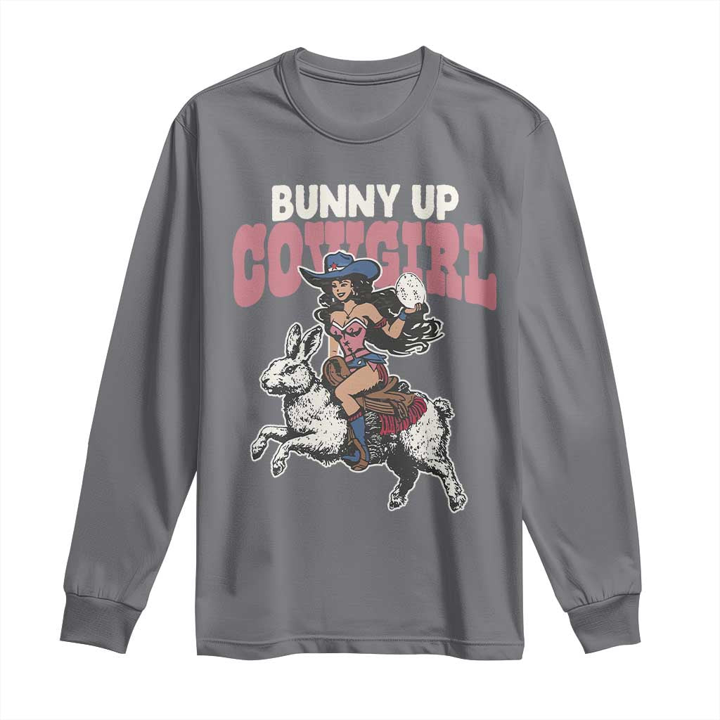 Funny Easter Day Western Long Sleeve Shirt Bunny Up Cowgirl Country Bunny TS11 Charcoal Print Your Wear