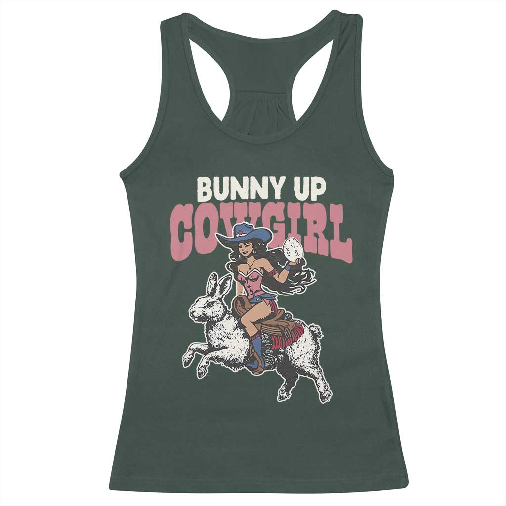 Funny Easter Day Western Racerback Tank Top Bunny Up Cowgirl Country Bunny TS11 Dark Forest Green Print Your Wear
