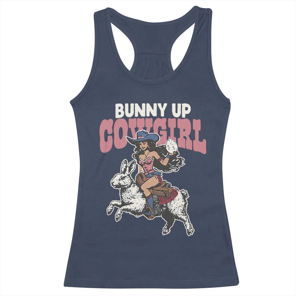 Funny Easter Day Western Racerback Tank Top Bunny Up Cowgirl Country Bunny TS11 Navy Print Your Wear