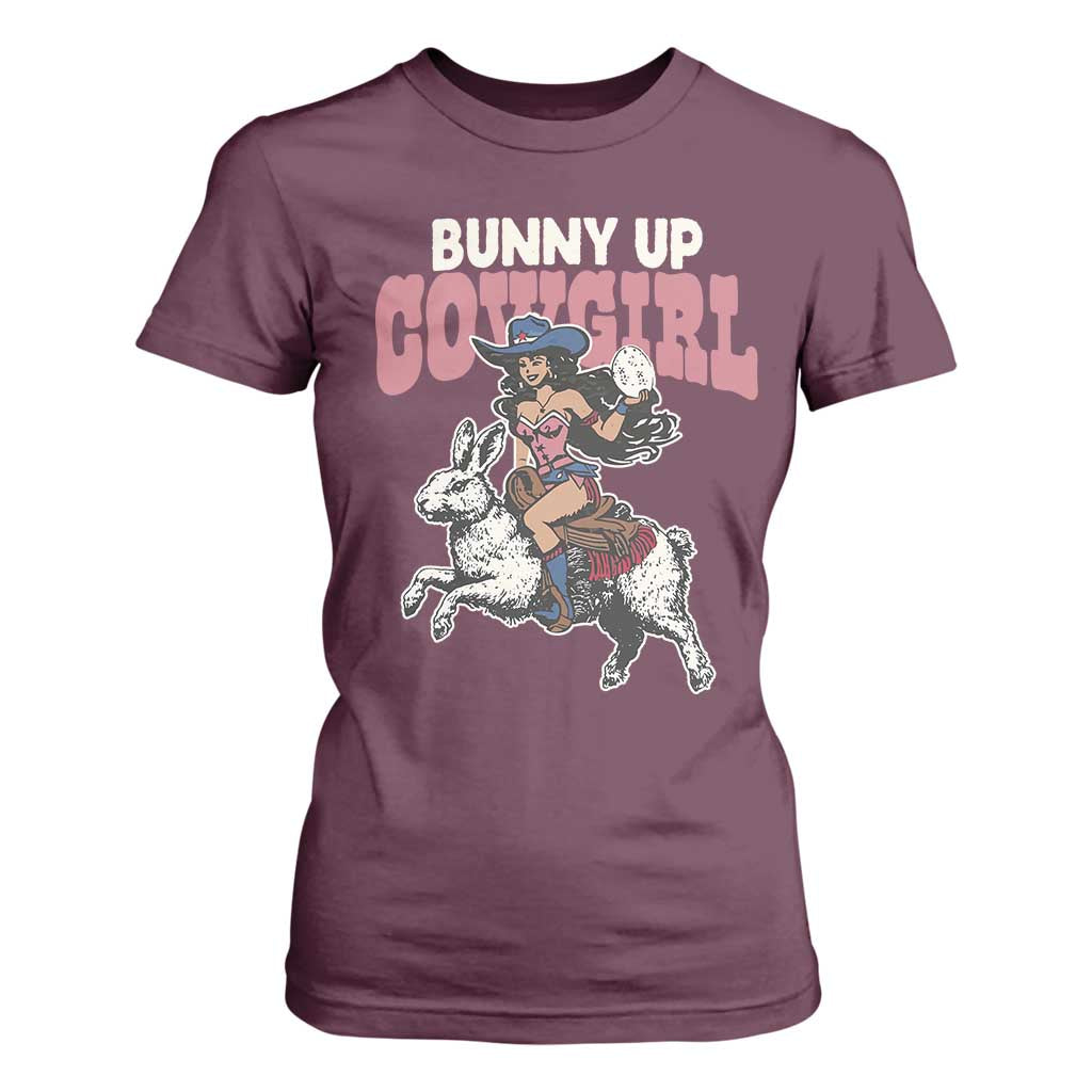 Funny Easter Day Western T Shirt For Women Bunny Up Cowgirl Country Bunny TS11 Maroon Print Your Wear