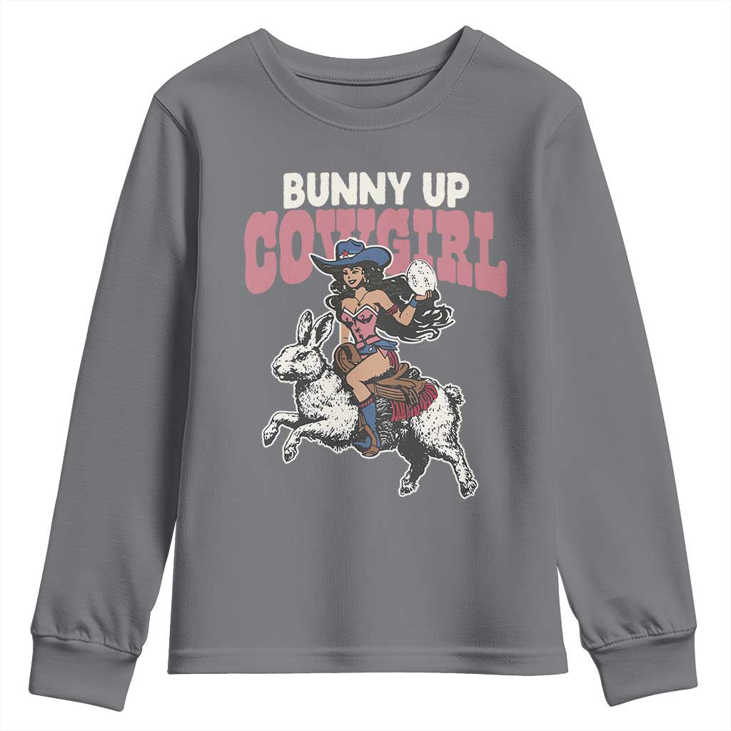 Funny Easter Day Western Youth Sweatshirt Bunny Up Cowgirl Country Bunny TS11 Charcoal Print Your Wear
