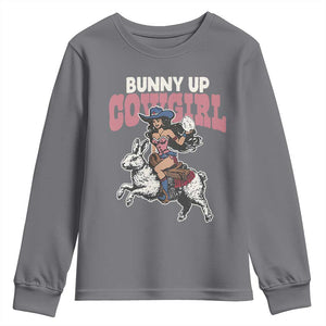 Funny Easter Day Western Youth Sweatshirt Bunny Up Cowgirl Country Bunny TS11 Charcoal Print Your Wear
