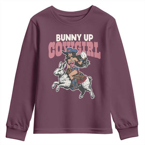 Funny Easter Day Western Youth Sweatshirt Bunny Up Cowgirl Country Bunny TS11 Maroon Print Your Wear