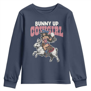Funny Easter Day Western Youth Sweatshirt Bunny Up Cowgirl Country Bunny TS11 Navy Print Your Wear