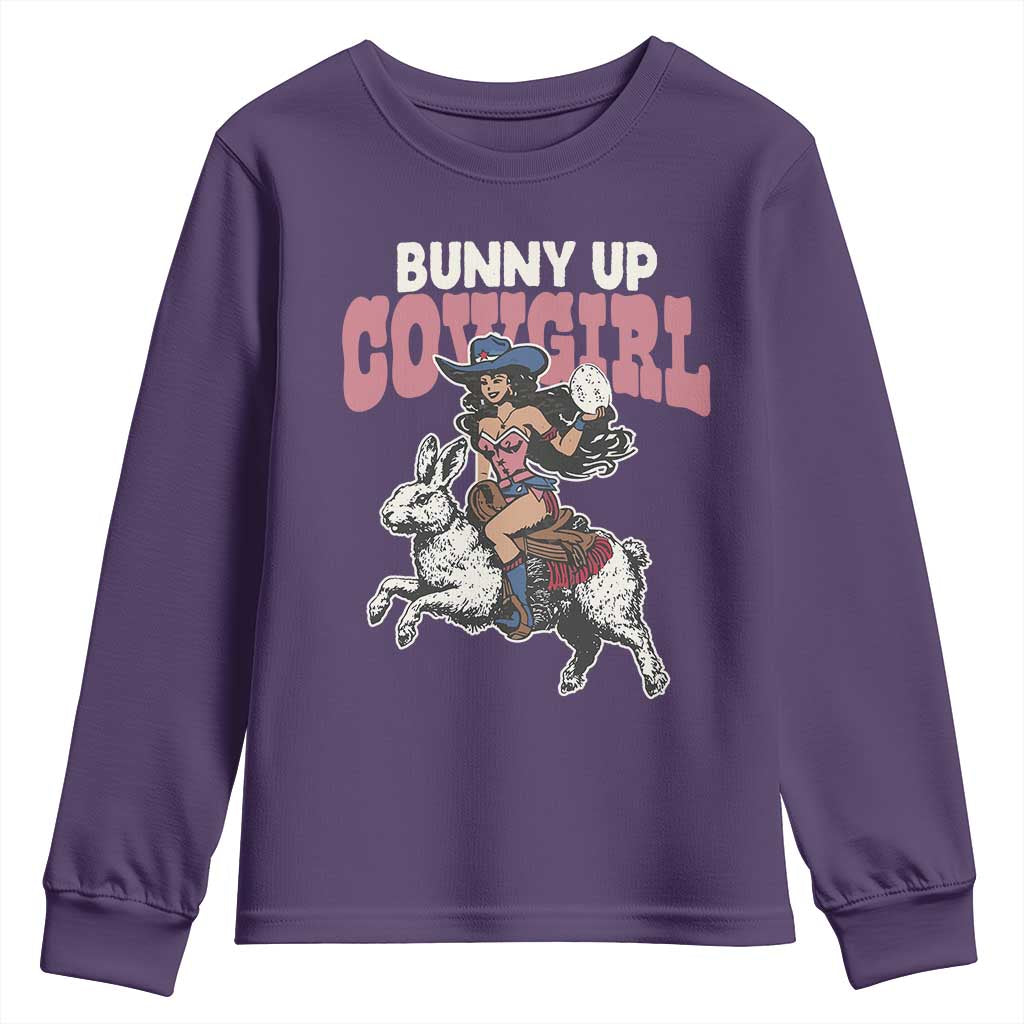 Funny Easter Day Western Youth Sweatshirt Bunny Up Cowgirl Country Bunny TS11 Purple Print Your Wear