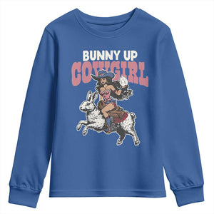 Funny Easter Day Western Youth Sweatshirt Bunny Up Cowgirl Country Bunny TS11 Royal Blue Print Your Wear