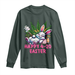 Funny Easter Day Cannabis Weed Long Sleeve Shirt Happy 420 Easter Bunny TS11 Dark Forest Green Print Your Wear