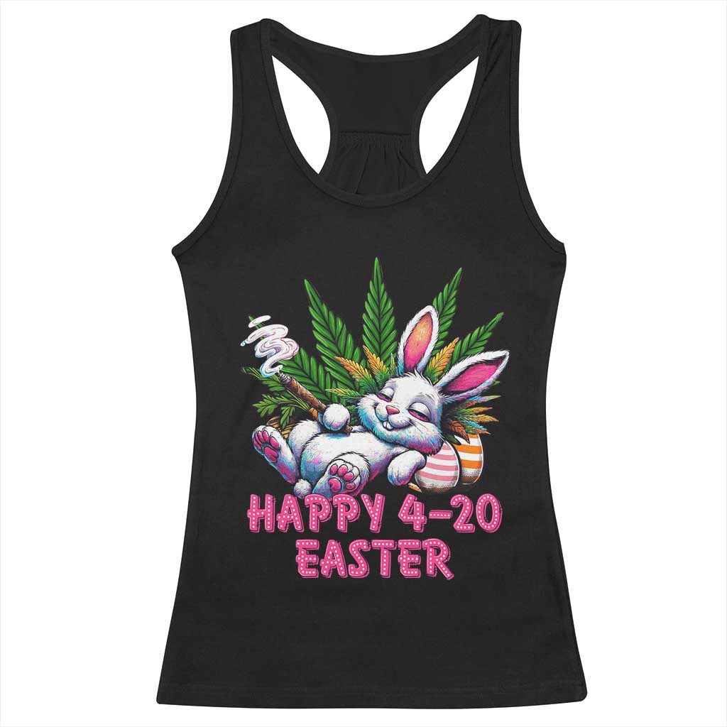 Funny Easter Day Cannabis Weed Racerback Tank Top Happy 420 Easter Bunny TS11 Black Print Your Wear