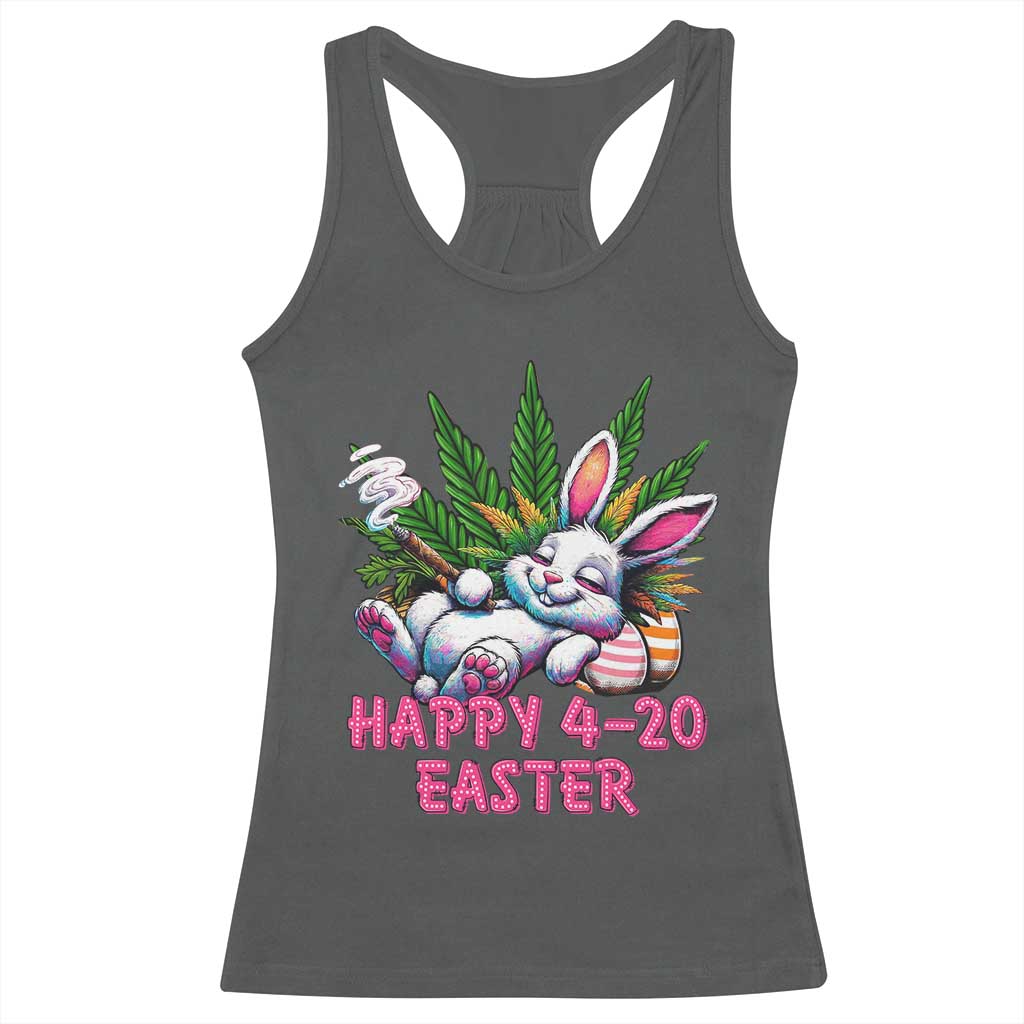Funny Easter Day Cannabis Weed Racerback Tank Top Happy 420 Easter Bunny TS11 Dark Heather Print Your Wear