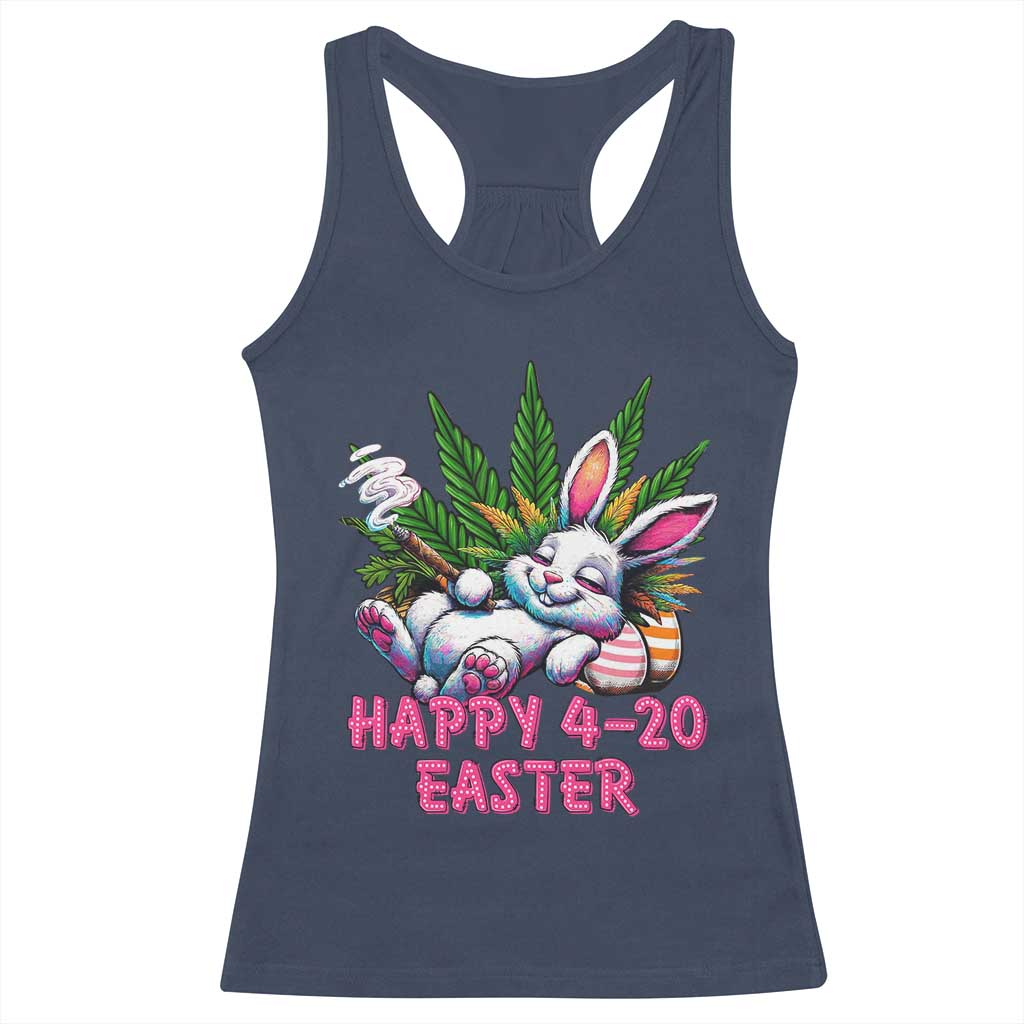 Funny Easter Day Cannabis Weed Racerback Tank Top Happy 420 Easter Bunny TS11 Navy Print Your Wear