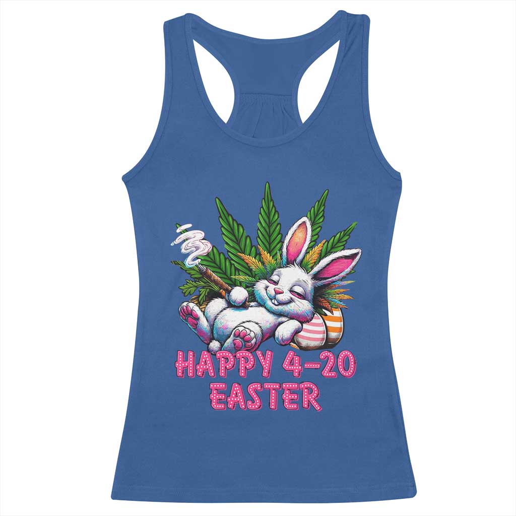 Funny Easter Day Cannabis Weed Racerback Tank Top Happy 420 Easter Bunny TS11 Royal Blue Print Your Wear